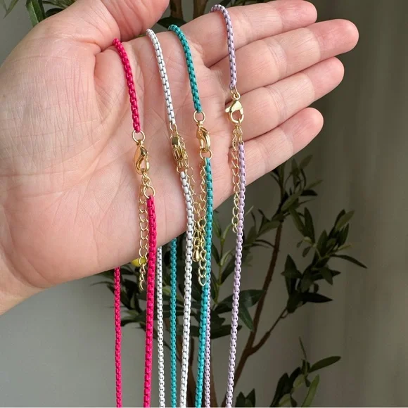 14k Plated Enameled Colorful Chain Necklaces - Picture 2 of 11